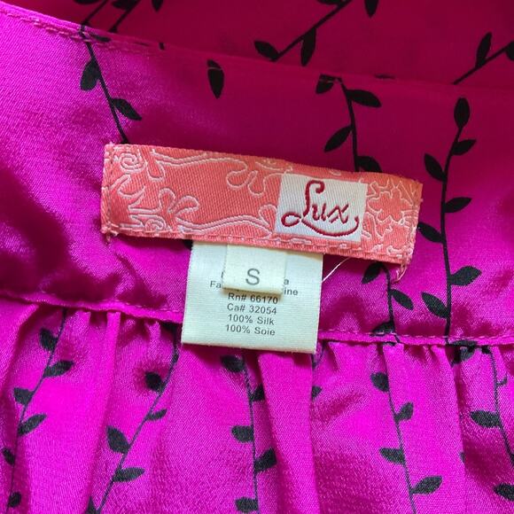 Silk Lux floral tunic square scoop neck pink black Y2k 100% silk top mini dress - Picture 4 of 16